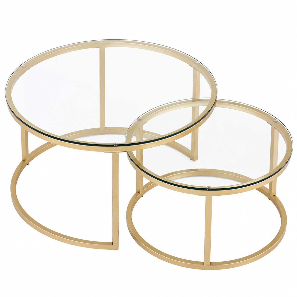 Couchtisch – 2er-Set, 60 cm, moderner Stil, runde Form, aus Glas, Gold
