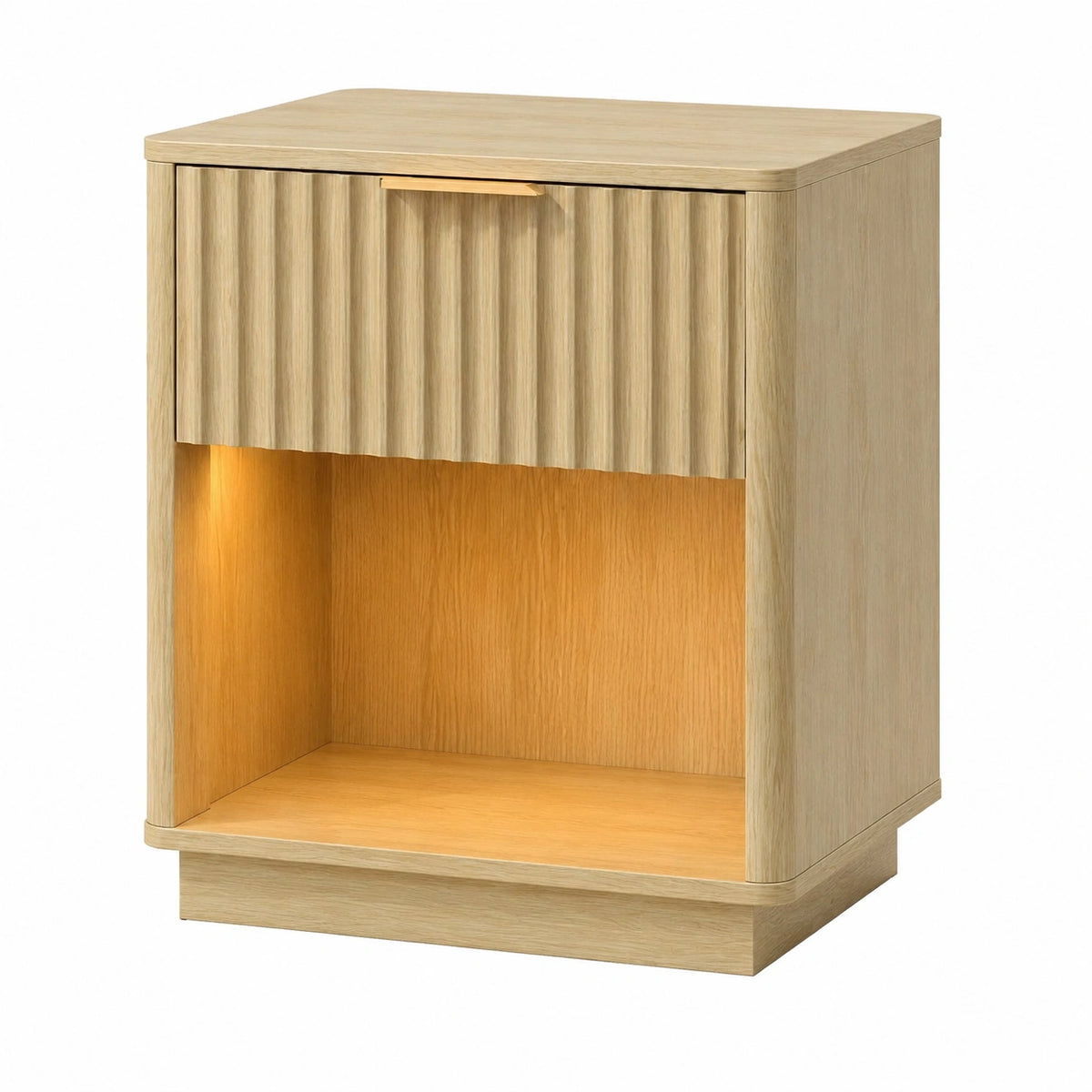 Nachttisch – 2er-Set, 48 × 38 × 57 cm, mit LED-Beleuchtung, aus Eichenholz