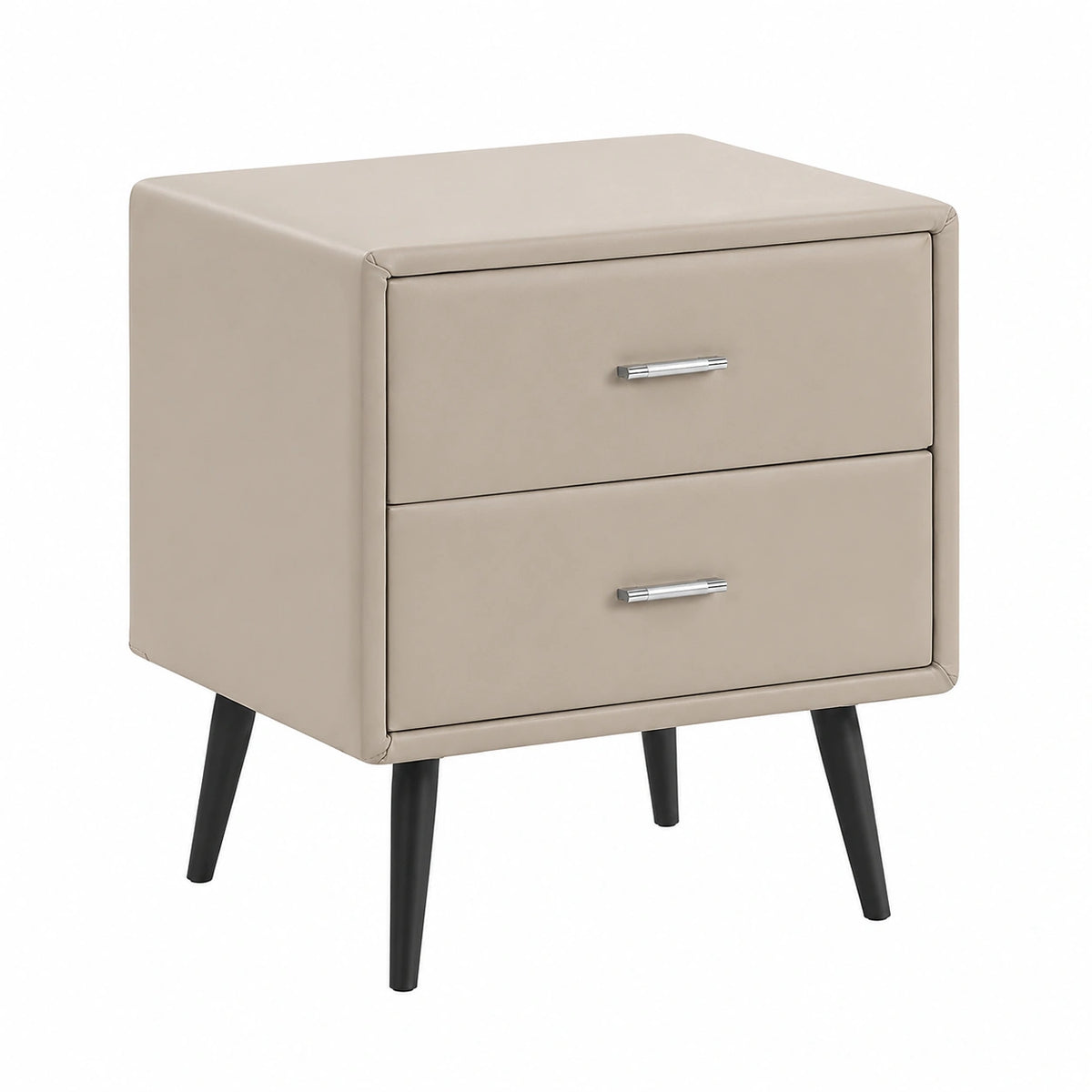 Nachttisch – mit Schubladen, aus Kunstleder, Beige