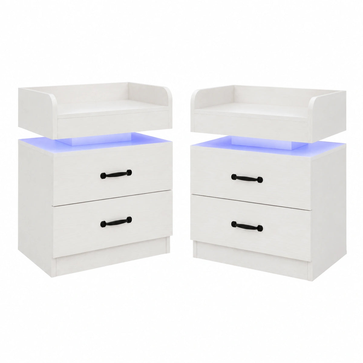Nachttisch – 2er-Set, moderner Stil, mit LED-Beleuchtung, mit Schubladen, für Wohnzimmer und Schlafzimmer