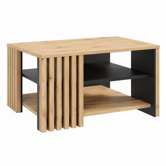 Couchtisch – 80 cm, moderner Stil, mit Ablagen, aus Holzwerkstoff und Eichenholz, Artisan-Eiche und Schwarz, für Wohnzimmer