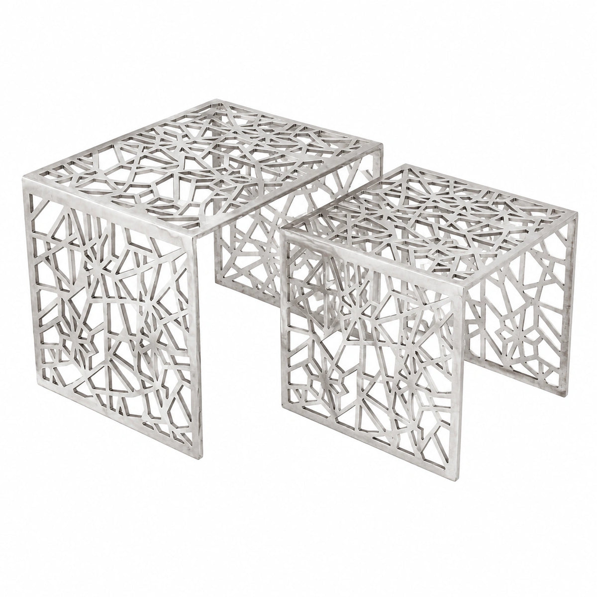 Beistelltisch – 2-teilig, aus Aluminium, Silber, für Wohnzimmer