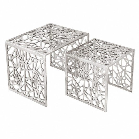 Beistelltisch – 2-teilig, aus Aluminium, Silber, für Wohnzimmer