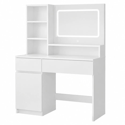 Schminktisch – 90 × 40 cm, mit LED-Beleuchtung, mit Schubladen, mit Ablagen