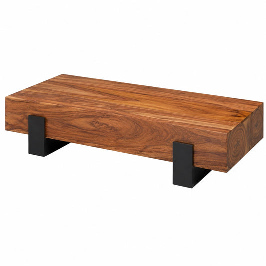 Couchtisch – 115 cm, Industriestil, rechteckige Form, aus Massivholz, Braun