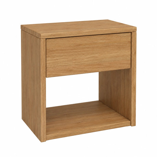 Nachttisch – 40 × 40 × 40 cm, mit Schubladen, aus Massivholz und Eichenholz, Naturfarben, für Schlafzimmer