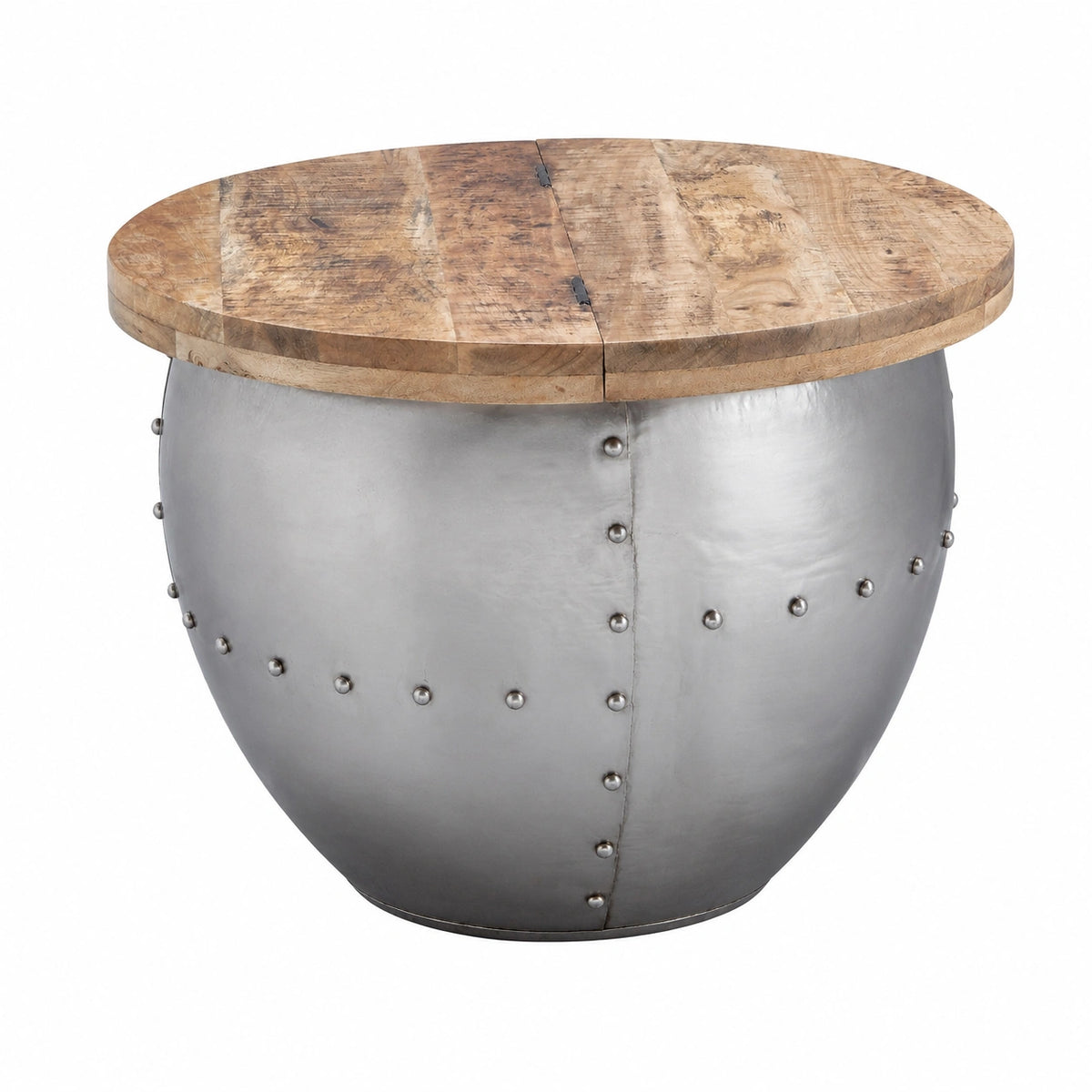 Couchtisch – 60 × 60 × 43 cm, runde Form, mit Stauraum, aus Massivholz und Metall