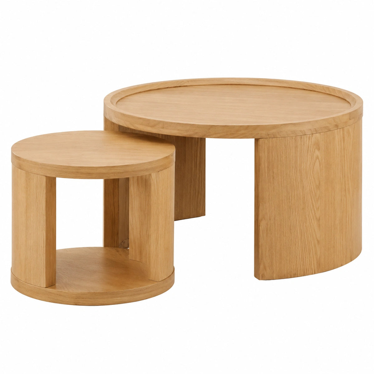 Couchtisch – 2er-Set, Ø 46 cm, runde Form, mit Stauraum, Naturfarben, für Wohnzimmer