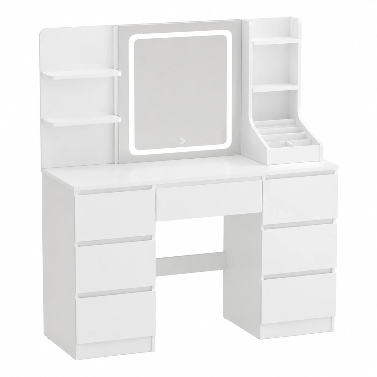 Schminktisch – 110 × 139 × 40 cm, mit LED-Beleuchtung, mit Schubladen, mit Ablagen, für Schlafzimmer