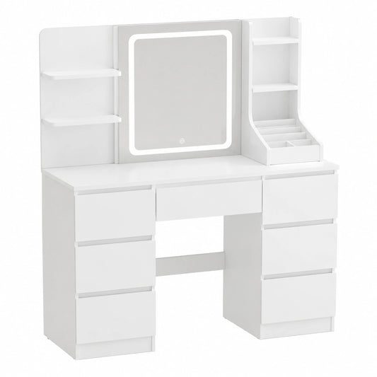 Schminktisch – 110 × 139 × 40 cm, mit LED-Beleuchtung, mit Schubladen, mit Ablagen, für Schlafzimmer