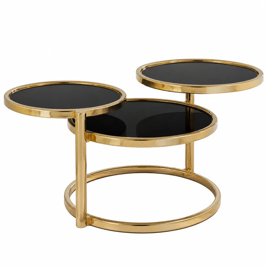 Couchtisch – 58 × 43 × 58 cm, aus Metall und Glas, Schwarz und Gold