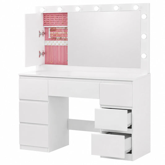 Schminktisch – 120 × 40 × 140 cm, mit LED-Beleuchtung, mit Schubladen, für Schlafzimmer