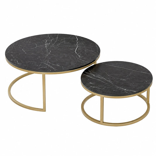 Couchtisch – moderner Stil, runde Form, Schwarz und Gold, für Wohnzimmer