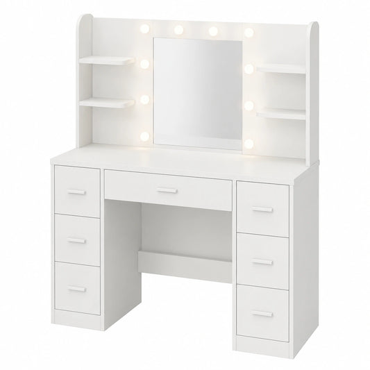 Schminktisch – moderner Stil, mit LED-Beleuchtung, mit Schubladen, mit Ablagen, für Schlafzimmer