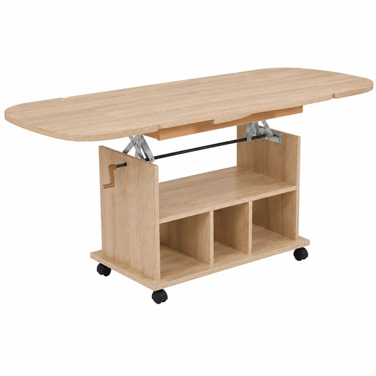 Tisch – 63 cm, ausziehbar, höhenverstellbar, aus Holzwerkstoff und Eichenholz, Sonoma-Eiche