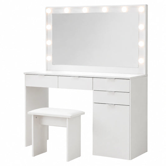 Schminktisch – 105 × 40 × 140 cm, mit LED-Beleuchtung, mit Schubladen