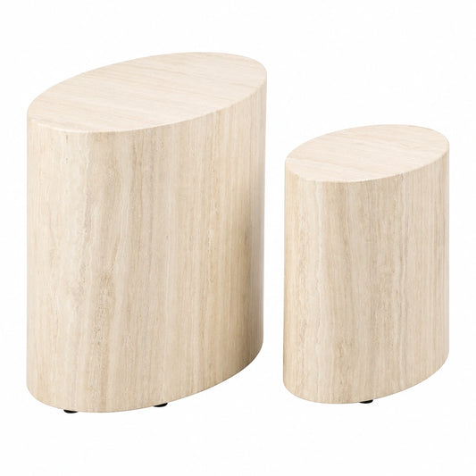 Couchtisch – 2er-Set, 33 cm, moderner Stil, ovale Form, Beige, für Wohnzimmer