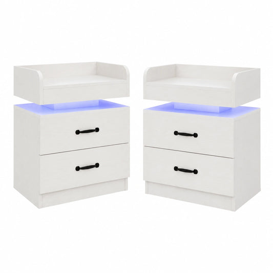 Nachttisch – 2er-Set, moderner Stil, mit LED-Beleuchtung, mit Schubladen, für Wohnzimmer und Schlafzimmer