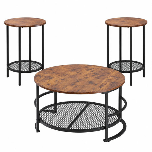 Tisch – 3-teilig, 40 × 60 cm, Industriestil, runde Form, für Wohnzimmer und Büro